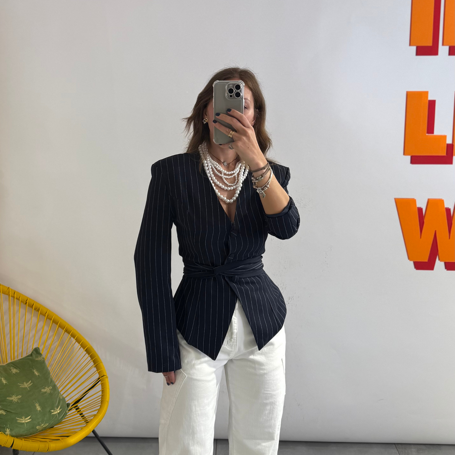Blazer Gessato Blu Navy